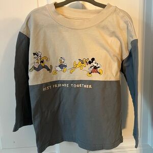 Disney Kids Long Sleeve Shirt - Cream and Blue with Mickey & Friends